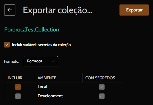 Exportar coleção formato arquivo