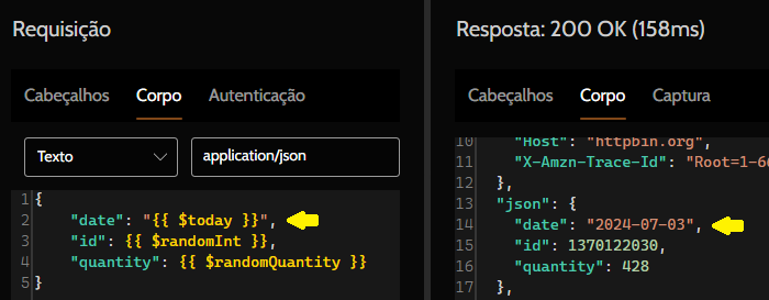 Variável predefinida dentro do corpo da requisição