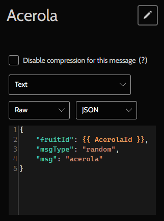 WebSocket client message example